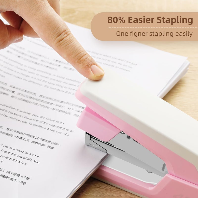 Deli Effortless Desktop Stapler, Heavy Duty Stapler, 40 Sheet Capacity, One Finger, No Effort, Includes Staples & Staple Remover, Pink - Image 2